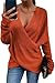 Women's V-Neck Crisscross Sweater Oversized Long Sleeve Cross Wrap Knit Pullover Top Fall Fashion Cute Sweaters (Orange,XX-Large)