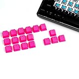 VULTURE Rubber Keycaps Cherry MX Double Shot Backlit 18 Keycap Set Compatible for Gaming Mechanical Keyboard OEM Profile Doubleshot Rubberized Diamond Textured Tactile Grip with Key Puller (Pink)