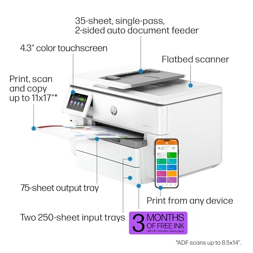 HP OfficeJet Pro 9730e Wide-Format Wireless All-in-One Color Inkjet Printer, Print, scan, Copy up to 11x17', ADF, Duplex Printing Best-for-Office, 3 Month Instant Ink Trial Included (537P6A)