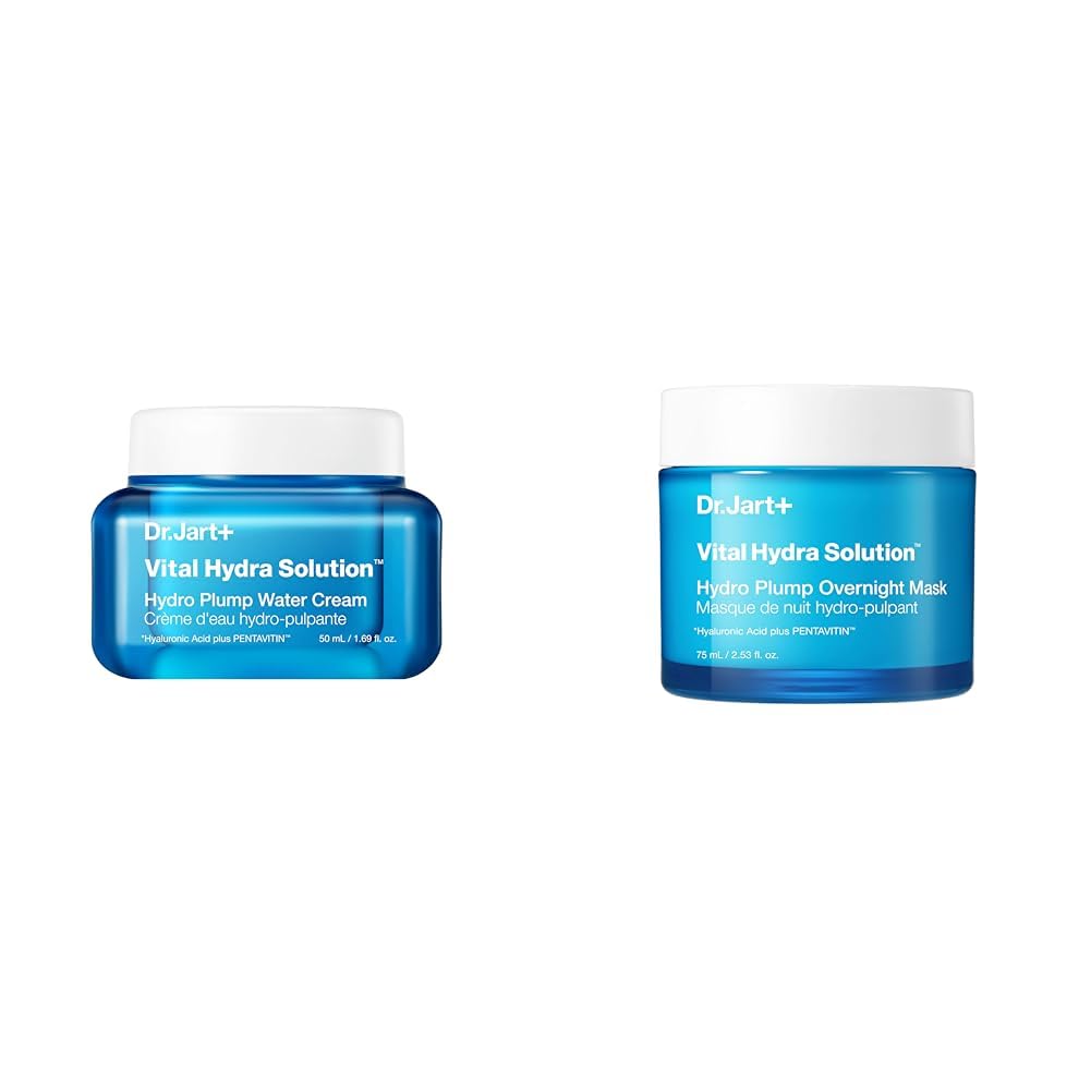 Dr.Jart+ Vital Hydra Solution Set: Water Cream Glow Feuchtigkeitscreme mit Hyaluronsäure (50ml) + Hydro Plump Overnight Gesichtsmaske (75ml) | Koreanische Hautpflege
