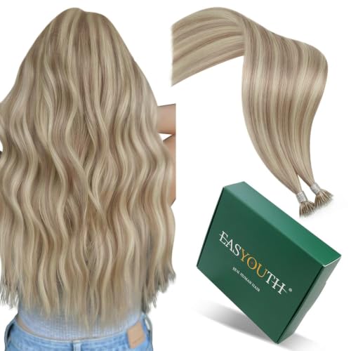 Image of Easyouth Nano Hair Extensions Human Hair Blonde Nano Ring Hair Extensions Human Hair Highlight Ash Blonde and Blond Nano Loop Hair Extension Comfortable 24 Inch 50G 50S Invisible Nano Extension Remy