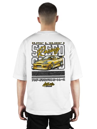 Image of Buy That Trendz Mens Oversized Tshirt Black & White Car Printed Crew Neck Cotton Drop Shoulder Half Sleeve Stylish Tshirt