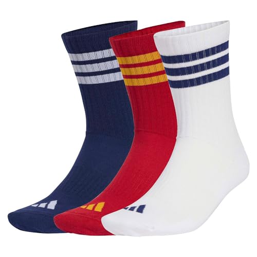 adidas Unisex 3STRIPES CUSHIONED SPORTSWEAR CREW SOCKS 3 PAIR PACK, dark blue/team power red 2/white, 10.5-12.5