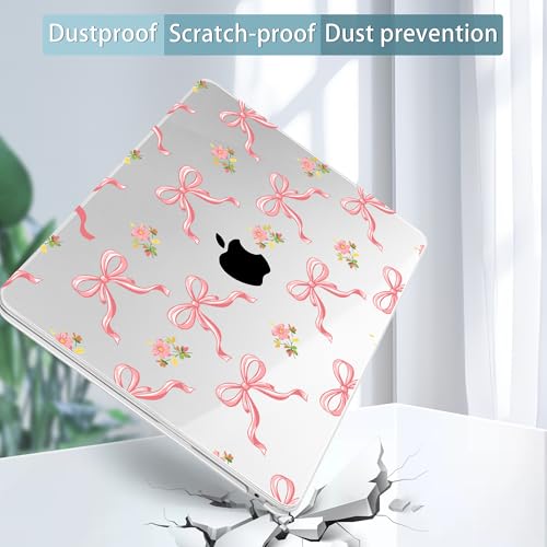 Image of Tuiklol for MacBook Air 13 inch Case M5 2026 M4 2025 M3 2024 M2 2022 Release Model A3449 A3240 A3113 A2681,Plastic Hard Shell Cover for MacBook Air 13.6 with Touch ID, Pink Bow Floral