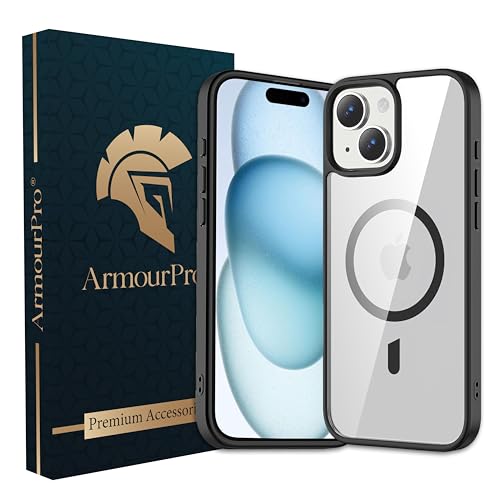 Image of ArmourPro MagSafe Compatible Case for iPhone 15, Magnetic Wireless Charging Back Cover with Clear Back, Flexible TPU Bumper, Camera Protection | Black