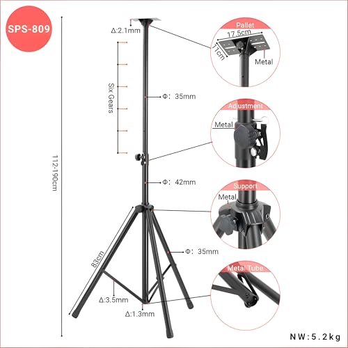 Image of Universal Speaker Stand Mount Holder Heavy Duty Tripod w /Adjustable Height, Compatible Insert Easy Mobility Safety Pin and Knob Tension Locking for Stability,Black Speaker Stand