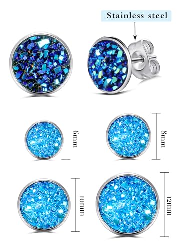 Yaomiao 20 Pairs Round Stud Earrings Stainless Steel Druzy Stud Earring Anti Sensitive Fit Women Men Birthday Party3