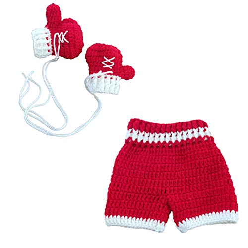 Accesorios de Fotografía para Recién Nacidos Guantes de Boxeo de Punto Pantalones Traje Accesorios para Fotos de Ganchillo para Bebés Ropa Regalo de Baby Shower para 0-4 Meses