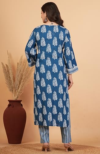 Image of Amayra Women's Pure Cotton Straight Kurta Set with Palazzo Pants & Dupatta|Ethnic wear|Kurta Set for Women