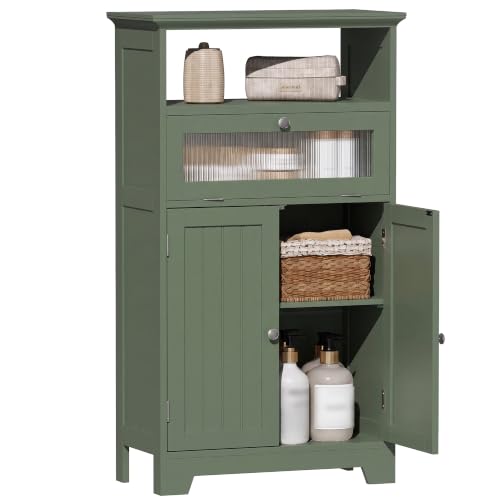 ChooChoo Bathroom Cabinet with Flip Glass Drawer,Freestanding