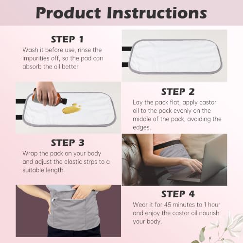 Image of Reusable Castor Oil Pack Wrap for Stomach Less Mess, Elastic Strap Cotton Machine Washable Anti Oil Leak 2pcs, Wistful Mauve