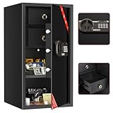 KABISAFE 金庫 大型 テンキー式 緊急キー セキュリティーボックス 3仕切り板付き 大容量 合金鋼製 全溶接構造 盗難防止 LEDライト 警報アラーム付き 業務用 店舗用 家庭用 オフィス用 ホテル用 A3とA4対応可 壁・床に固定可 日本語取扱説明書付(103.0L）