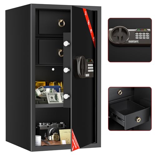 KABISAFE Tresor Safe Caja fuerte para muebles para el hogar, caja fuerte de dinero con cerradura de combinación y llave, caja fuerte de pared con sensor de luz y teclado digital para dormitorio, hotel