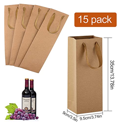 EMAGEREN 15 Stück Flaschentüten Weinflaschentüten Kraftpapier Geschenktüten Weintasche mit Henkel Recycelbarer Wein Champagner Geschenktasche für Weihnachten, Geburtstage, Einweihung & Partys
