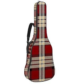 Housse de Guitare, Euit de Guitare en Tissu Oxford Impermeable avec Sangles Reglables pour 42″41″40″ Guitares Plaid écossais beige et rouge 108.9×42.9×11.9 cm - Les Beatles, Paul McCartney, John Lennon, RIngo Starr, George Harrison