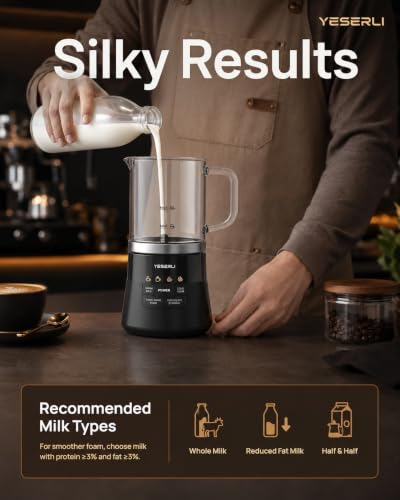 YESERLI 4-in-1 Electric Milk Frother and Steamer with Detachable Glass Jug, Automatic Hot & Cold Foam Maker, 8.5 oz Frothing/13.5 oz Warming, Dishwasher-Safe Milk Warmer for Latte & Hot Chocolate - image 7