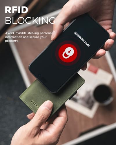 Image of VULKIT Minimalist Card Holder Wallet Premium Pull-Up Leather Pop Up Cards RFID Protection Holds Up to 10 Cards, Magnetic Closure