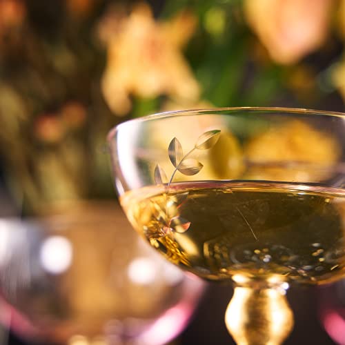 Colored Coupe Art Deco Glasses, Gold | Set Of 4 | 8 Oz Classic Cocktail Glassware For Champagne, Martini, Manhattan, Sidecar, Crystal Speakeasy Style Goblets Stems (Pink) #TOP1