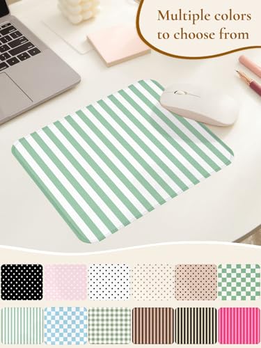 Image of Square Cute Striped Mouse Pad with Stitched Edge, Premium Waterproof Cloth Aesthetic Small Stripe Mouse Mat, Non-Slip Rubber Base Funny Mousepad Desk Accessories,Striped Green White