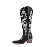 QVY Cowboy Boots for Women, Faux Leather Embroidered...