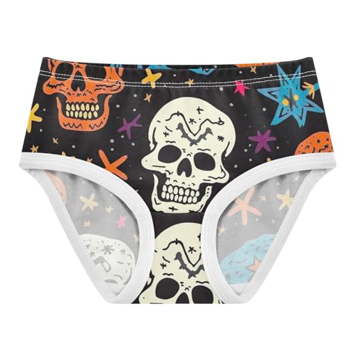 Colorful Skull Star Black Cotton Toddler Underwear, Girls Panties, 2T–8 Years