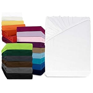 npluseins klassisches Jersey Spannbetttuch – erhältlich in 34 modernen Farben und 6 verschiedenen Größen – 100% Baumwolle, 90-100 x 200 cm, weiß