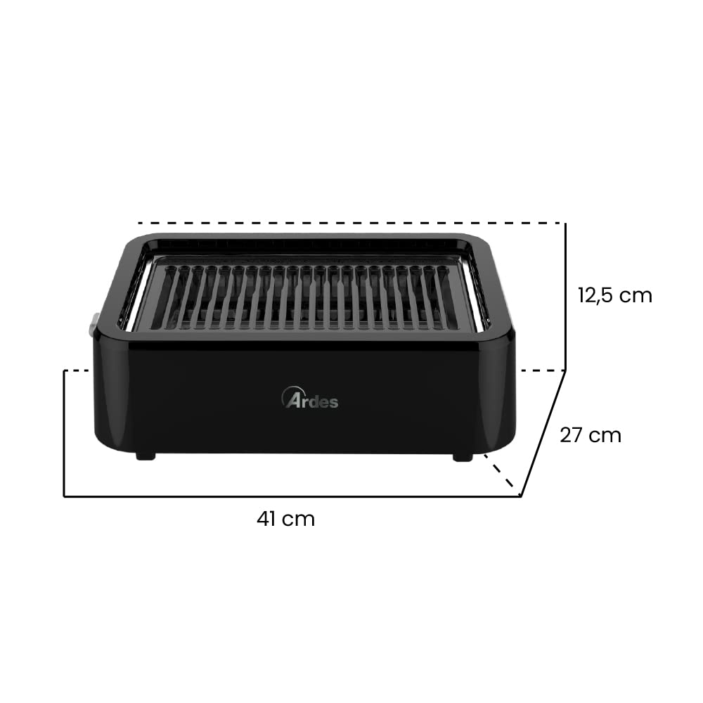 ARDES ARGRILL01 Barbacoa eléctrica sin humo, barbacoa sin humo con calentamiento por infrarrojos 1100 W, barbacoa eléctrica portátil de balcón para interior o exterior con parrilla extraíble