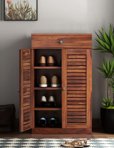 Image of The Attic Evora Shoerack, Shoe Storage Cabinet for Home, Shoe Rack with Seat & Door, Shoe Organizer, Shoe Rack for Home, Honey Matte Finish