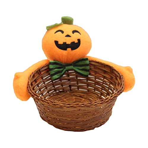 Cabilock Cesta de doces de Halloween com 2 peças, acessório decorativo criativo, cesta de bambu para