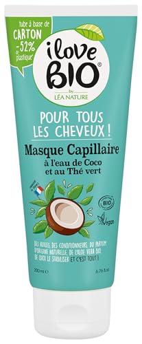 I Love Bio Mascarilla para el cabello, agua de coco y té verde, 200 ml