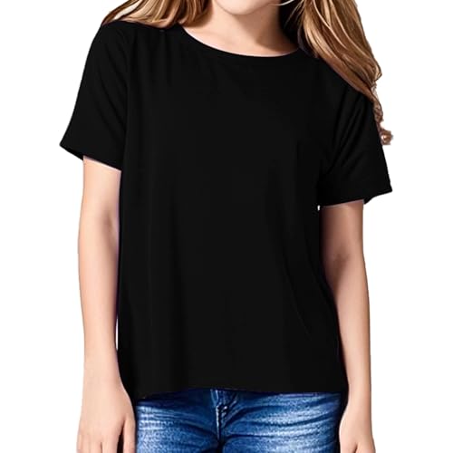 Girls Short Sleeve T Shirts Cotton Crew Neck Tops Kids Casual Tees Shirts Summer Blouse Clothes for Girls, 5-14Y(Black)