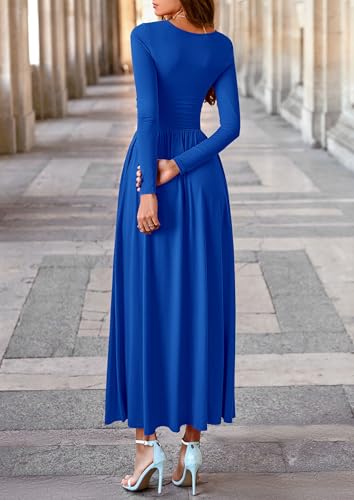 Image of PRETTYGARDEN Women's 2025 Fashion Trendy Fall Long Sleeve Dresses Ruched Flowy Elegant Modest Boho Casual Beach Maxi Dress