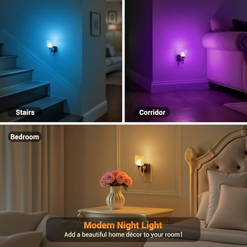 Image of JandCase Night Light, Color Changing Night Lights Plug into Wall RGB | Glass Tulip LED Nightlight, Dimmable Flower Nightlights, Dusk to Dawn Sensor, 180 Rotating Vintage Nite Light for Bathroom