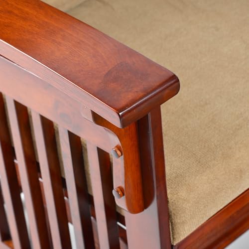 Solid Wood Glider Rocking Chair and Ottoman Set, Rustic Nursery Glider Rocker with Padded Cushion, Smooth Rocking Motion Indoor Living Room Nursing,Napping,Reading, Reddish Brown with Tan - Image 5