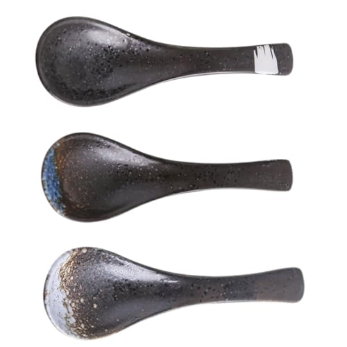 MOTHNUR 3piezas Cucharas De Cerámica Vintage Para Sopa De Aleatorios Utensilios Multifuncionales De Mesa Sin Diseño Antideslizante Para Cocina y Restaurantes