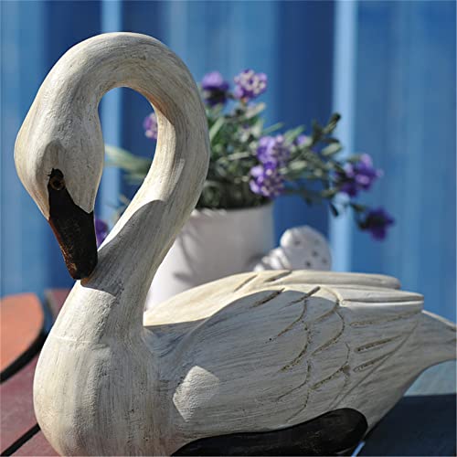 Set 2 estatuas de cisne blanco elegante en resina miniatura 6