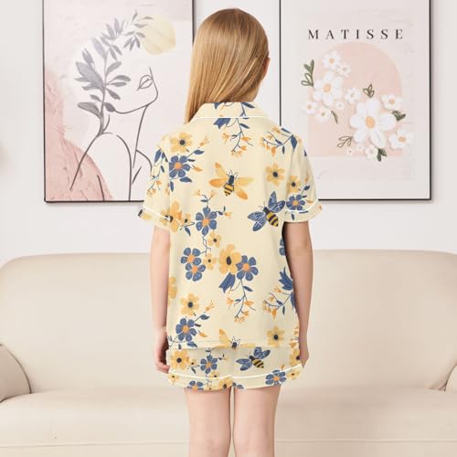 ALAZA Bee Yellow Flower Pajamas Satin Pajama Set Short Sleeve Button Down Sleepwear4