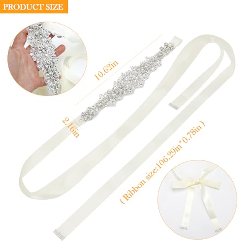 Handmade Rhinestone Bridal Belt Silver Wedding Belt for Dresses with Ivory Ribbon Crystal Belt for Women Dresses2