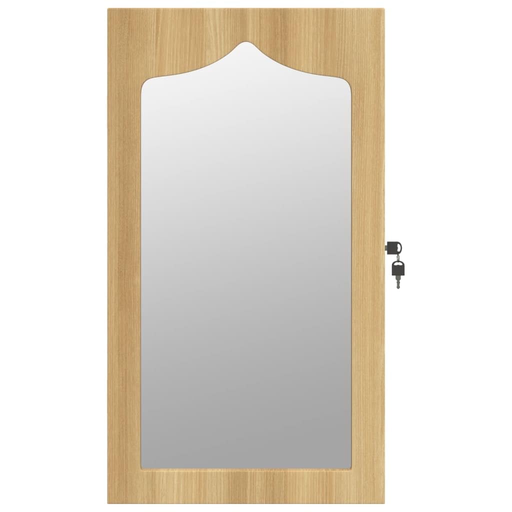 Szafka na biżuterię z lustrem montaż ścienny 37,5 x 10 x 67 cm, zamykana szafka z lustrem z 2 szufladami, hakami i półkami z materiału drewnopochodnego, w zestawie 2 klucze