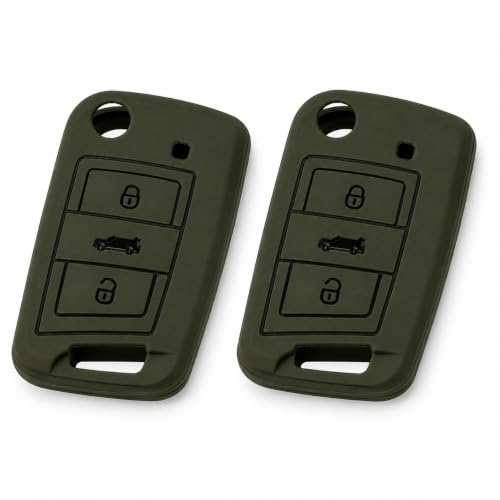 Image of JVCV Soft TPU Cover Compatible with Skoda Kushaq Taigun Tiguan Virtus Octavia Kodiaq Superb Folding Key | Scratch-Resistant Protective Case (2 Pack - Matte Green)