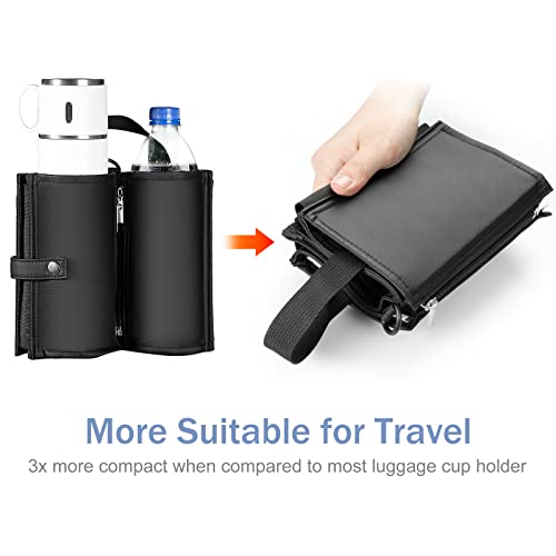 Luggage Cup Holder Travel Drink Bag for Suitcase Portable Foldable Luggage Drink Caddy With Handle, Fits Roll on Suitcase Handle, Gifts for Flight Attendants Creative Travel Accessories (Black)4