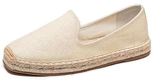 U-lite Men's Classic Suede Canvas Round Cap Toe Espadrilles Loafers Pure Color Slip On Comfortable Flats Shoes