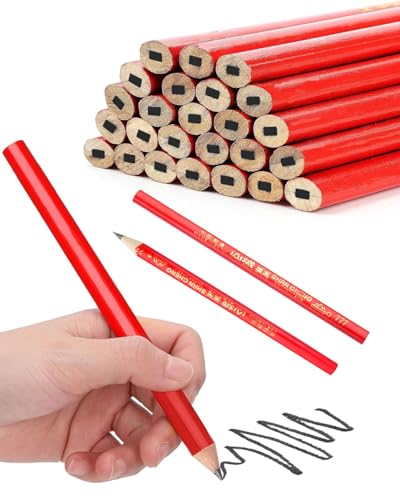 Set 12 Matite Da Cantiere Rosse Con Temperino - Per Falegnameria, Tappezzeria, Officina, Design Poligonale