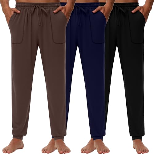 Neer 3 Pack Men's Pajama Lounge Pants with Pockets, Lightweight Jogger Soft Sleepwear Bottoms Pants Casual Yoga Sweatpants2