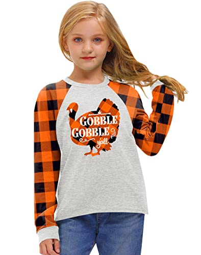 Image of BesserBay Girl's Christmas Buffalo Plaid Raglan Top Funny Holiday Graphic Shirt 4-14 Years