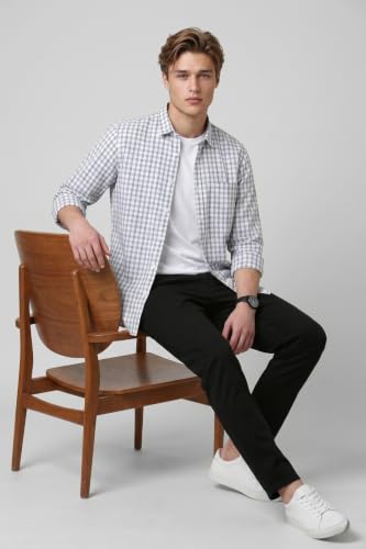 Image of Peter England Men's Slim Fit Full Sleeve Checkered Casual Shirt | 100% Cotton | Premium Twill Weave