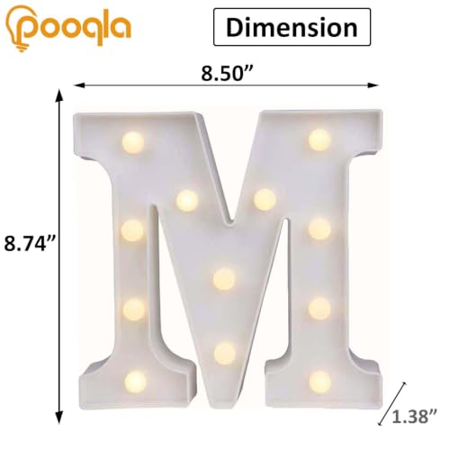 Image of Pooqla LED Marquee Letter Lights, Warm White and Cool White Decorative Lighted Letters, Light Up Alphabet Letters for Boys Girls, Party, Wedding, Bar, Night Light, Birthday Decoration, Letter M