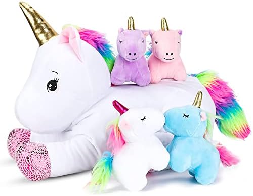 16inch Unicorn Stuffed Animals -Unicorn Gifts for Girls -5 in 1 Plush Mommy Unicorn PlaySet with 4 Babies Unicorns Doll Surprise Toy