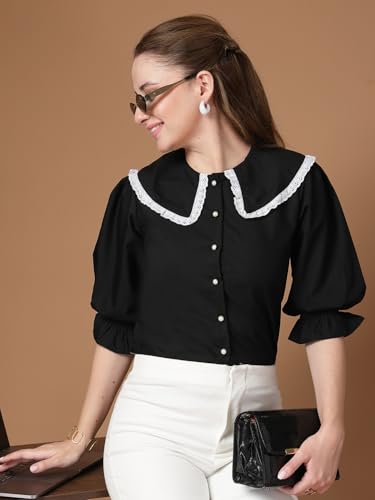 Image of Style Quotient Women Sky Blue Victorian Style Shirt