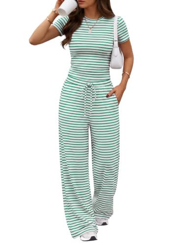 Image of Trendy Queen 2 Piece Matching Summer Lounge Set Womens Side Ruching Top Wide Leg Pants Sets with Pockets